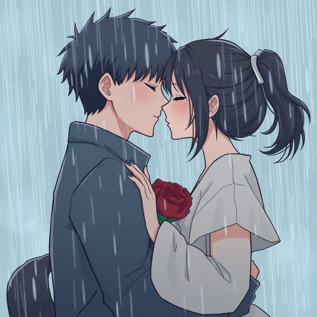 Sad romance manhwa cover with rain